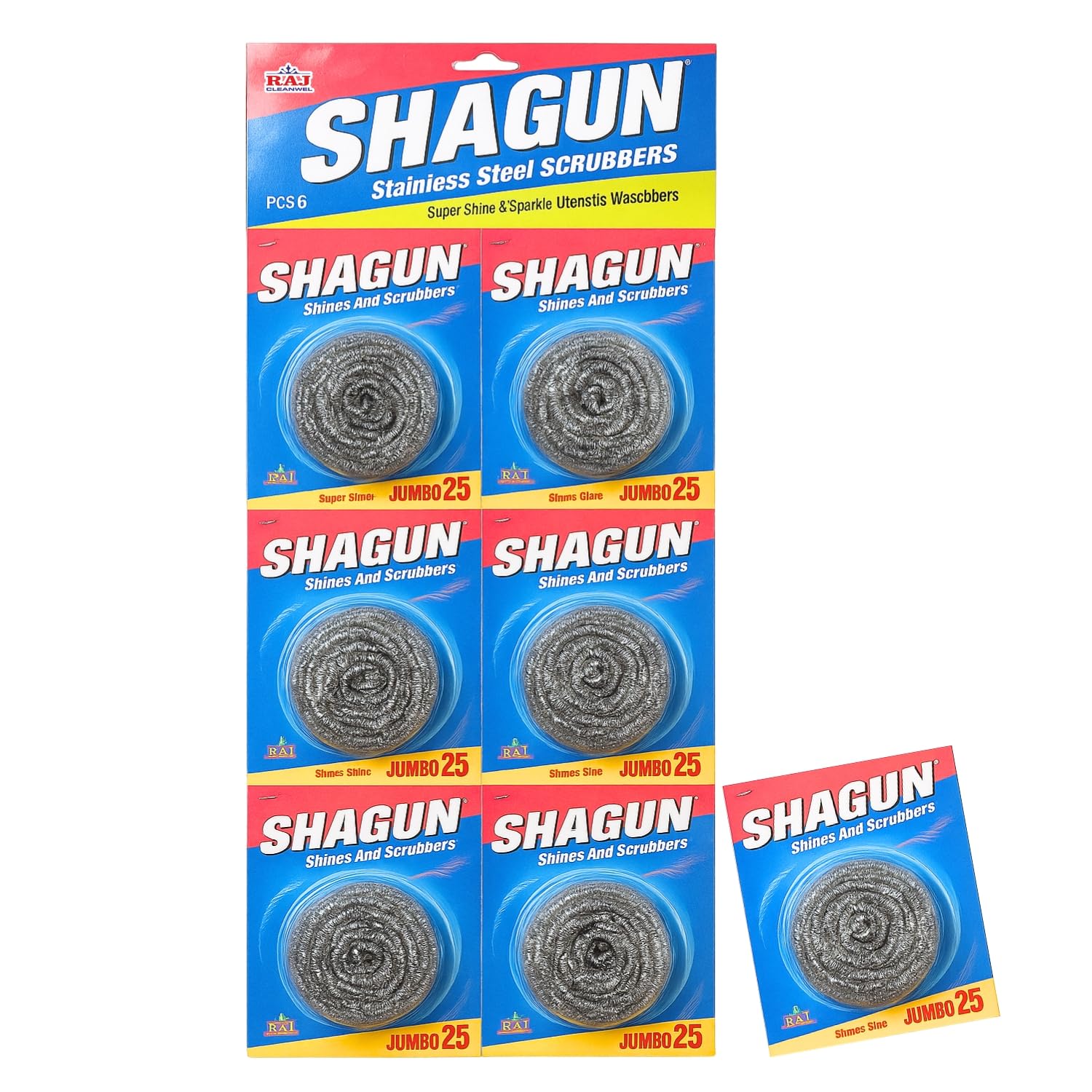 SHAGUN Jumbo 25 Stainless Steel Scrubber – Pack of 6 | 17g Heavy Duty Kitchen Utensil Cleaner